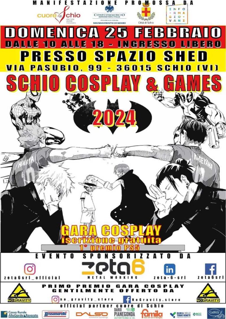 Schio Cosplay & Games ritorna il 25 febbraio 2024 